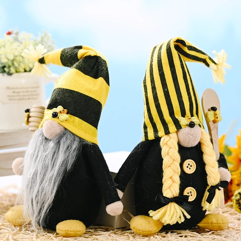 Bee Gnome Plush Faceless Doll Home Yellow Black Striped Sunflower Bumble Bee Swedish Tomte Nordic Style Window Display Ornament