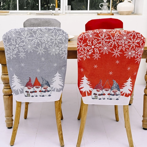 Christmas Chair Cover Non-Woven Fabric Cartoon Gnomes Snowflake Pine Tree Print Dining Room Festive Decor For Home Party