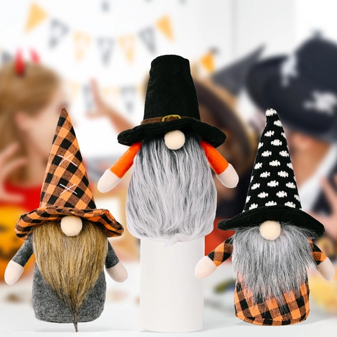 Muñeco de Peluche de Gnomo de Halloween Rudolph Sin Rostro Adornos de Cuadros Patrón de Murciélago Estilo Nórdico Decoración de Fiesta
