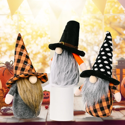 Muñeco de Peluche de Gnomo de Halloween Rudolph Sin Rostro Adornos de Cuadros Patrón de Murciélago Estilo Nórdico Decoración de Fiesta