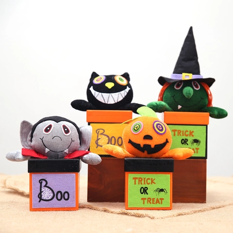 Halloween Plüsch Charakter Süßigkeitenschachtel Pappe Geschenkkorb Kürbis Hexe Schwarze Katze Vampir Treat Holder Für Kinder Party Dekor