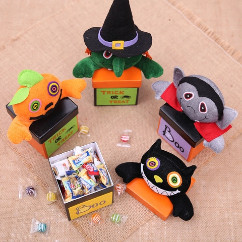 Halloween Plüsch Charakter Süßigkeitenschachtel Pappe Geschenkkorb Kürbis Hexe Schwarze Katze Vampir Treat Holder Für Kinder Party Dekor