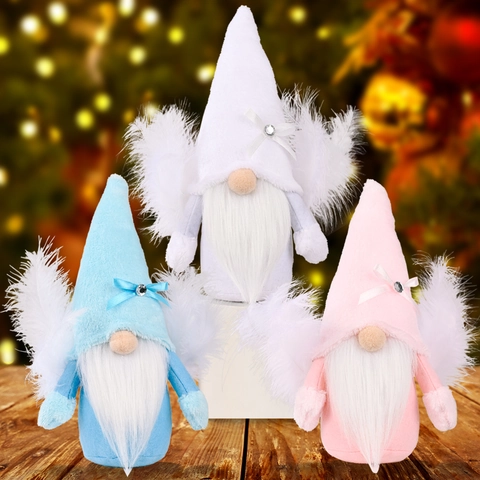 Bambola di Peluche Gnomo di Natale Con Ali di Piume Angelo Rudolph Bambola Senza Volto Fiocco in Strass per Casa