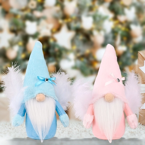 Bambola di Peluche Gnomo di Natale Con Ali di Piume Angelo Rudolph Bambola Senza Volto Fiocco in Strass per Casa