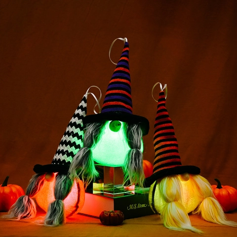 Addobbi di Halloween Gnomo Luminoso Con Trecce Rudolf Bambola Senza Volto Decorazione Sospesa Cappello da Strega Led Elfo per Festa