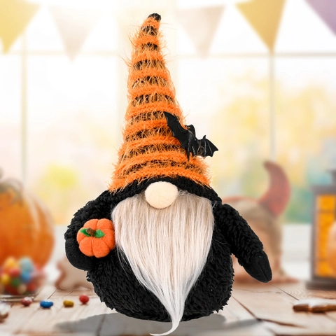 Halloween Zwerg Plüsch Dekoration Mit Fledermaushut Und Kürbis Gestreifter Langer Bart Gesichtslose Zwergenpuppe Ornament