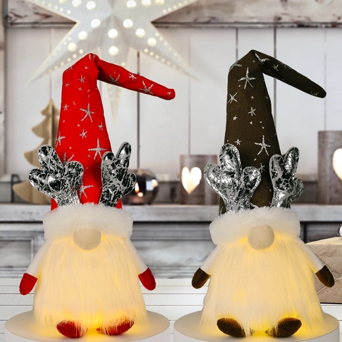 Gnomo de Navidad de Peluche Con Luces LED Astas Estrellas Sombrero Rodolfo Figura Para Hogar Vacaciones Fiesta Decoración Regalo Festivo