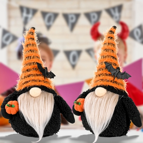 Halloween Zwerg Plüsch Dekoration Mit Fledermaushut Und Kürbis Gestreifter Langer Bart Gesichtslose Zwergenpuppe Ornament