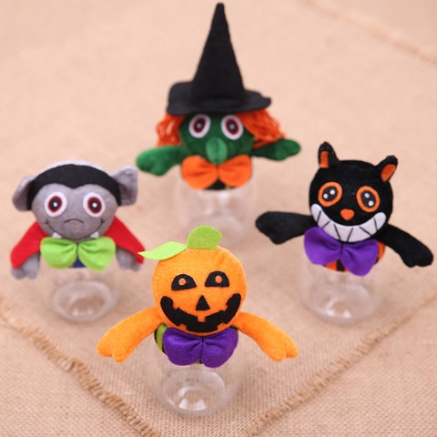 Tarros de Caramelos de Dibujos Animados de Peluche de Halloween Calabaza Bruja Gato Negro Vampiro Botella de Almacenamiento de Regalos de Plástico Transparente Decoraciones de Fiesta