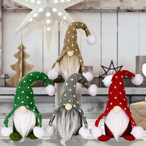 Decorazioni Natalizie Nordiche a Forma di Gnomo Cappello a Maglia a Cuore Bambola di Peluche Seduta per Casa