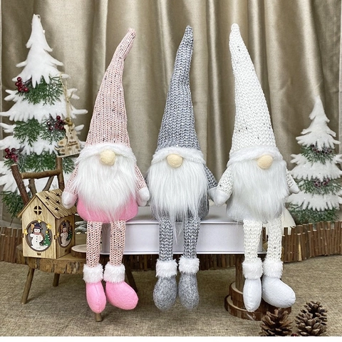 Gnomo de Navidad Nórdico Muñeco de Peluche Sin Rostro Piernas Largas Gorro de Punto Con Lentejuelas Rodolfo Gnomo Adorno Navidad