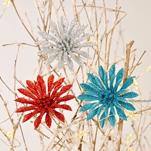 Künstliche Weihnachtsblumen Poinsettia Glitzer Blumen Hängeornamente Mehrfarbig Für Weihnachtsbaum Feiertag Party Deko