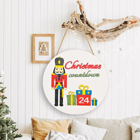 Calendario de Adviento de Madera de Cascanueces Navideño Letrero Redondo para Puerta Pared Hogar Decoración de Navidad