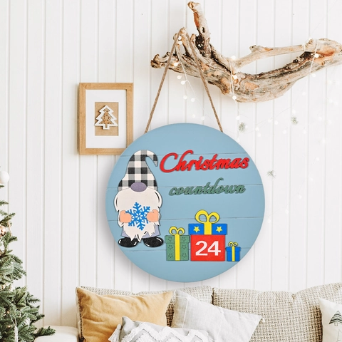 Calendario de Adviento de Cuenta Regresiva de Navidad Letrero de Madera Redondo Decoración Colgante Con Números Magnéticos Gnomo