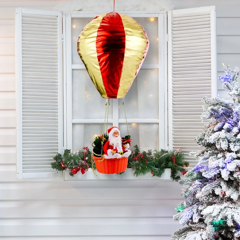 Grande Ciondolo Mongolfiera Babbo Natale Decorazione Appesa Tessuto Righe Rosso Oro per Centro Commerciale Hotel Casa Festa