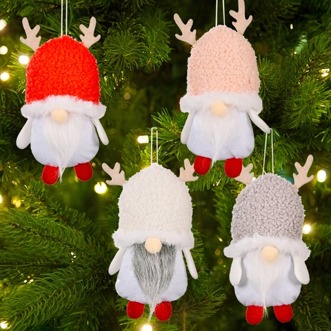 Ciondolo Gnomo di Natale Corna di Renna Cappello in Lana d'Agnello Bambola Senza Volto Ornamento da Appendere per Albero di Natale Casa