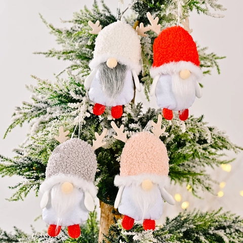 Ciondolo Gnomo di Natale Corna di Renna Cappello in Lana d'Agnello Bambola Senza Volto Ornamento da Appendere per Albero di Natale Casa