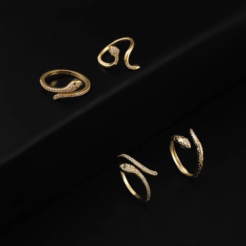 Anillos Abiertos de Serpiente de Cobre Bañado en Oro de 18K de Moda para Mujer con Circonia Incrustada Anillo Ajustable Motivo Animal Joyería Regalo