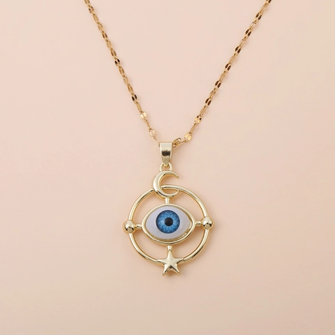 18K Gold Plated Copper Evil Eye Pendant Necklace For Women Sun Moon Star Heart Protection Amulet Fashion Jewelry Gift