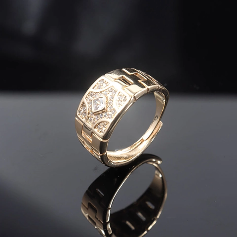 Herren Vergoldet Kupfer Offener Ring Breites Band Geometrischer Zirkonia Eingelegter Verstellbarer Hip Hop Mode Schmuck Ring