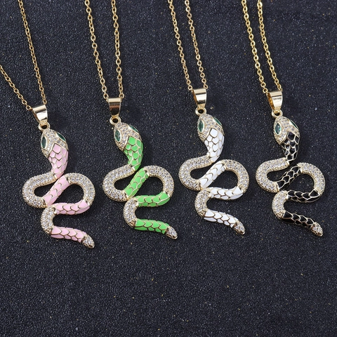 Luxe Koperen Zirconia Slang Hanger Halsketting Voor Dames Goud Verguld Emaille Dier Slang Ketting Mode Sieraden