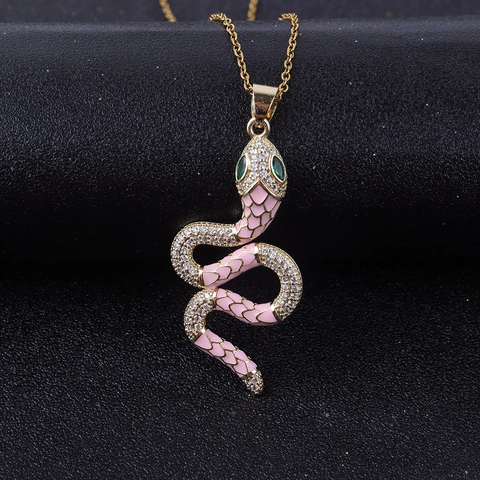 Luxe Koperen Zirconia Slang Hanger Halsketting Voor Dames Goud Verguld Emaille Dier Slang Ketting Mode Sieraden