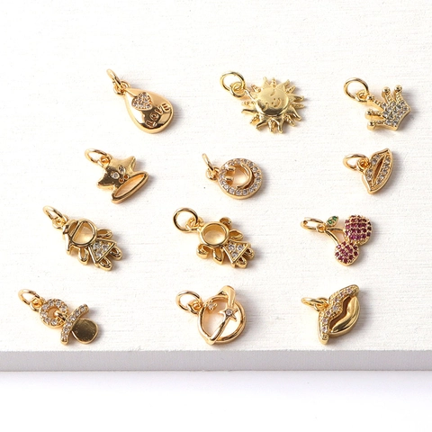 Copper Gold Plated Zircon Lips Smile Face Charms Pendants For DIY Jewelry Making Earring Pendant Craft Accessories