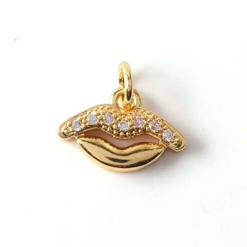 Copper Gold Plated Zircon Lips Smile Face Charms Pendants For DIY Jewelry Making Earring Pendant Craft Accessories