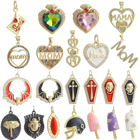 Hip Hop Copper Zirconia Pendant DIY Jewelry Accessories For Necklace Bracelet Electroplated Heart Skull Ice Cream Charm