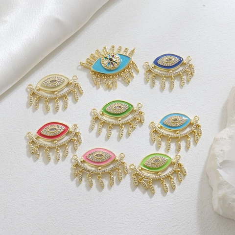 18K Gold Plated Copper Evil Eye Enamel Tassel Pendant Zirconia Micro Pave Jewelry Findings Connector For Necklace Bracelet DIY
