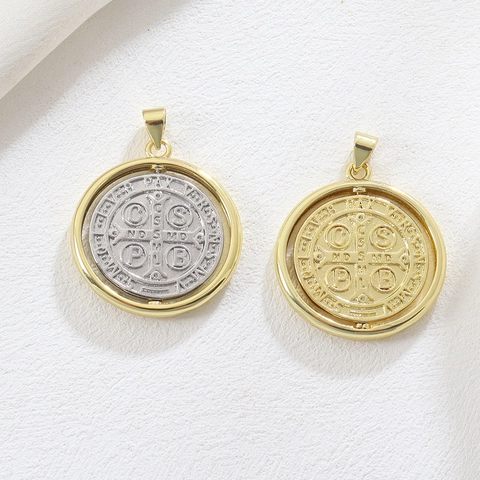 Hip Hop Religious St Benedict Medal Rotatable Pendant Copper Gold Virgin Mary Evil Eye Heart Spider Unicorn DIY Jewelry
