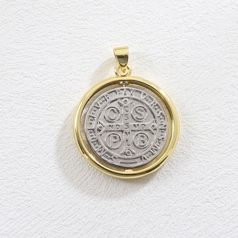Hip Hop Religious St Benedict Medal Rotatable Pendant Copper Gold Virgin Mary Evil Eye Heart Spider Unicorn DIY Jewelry