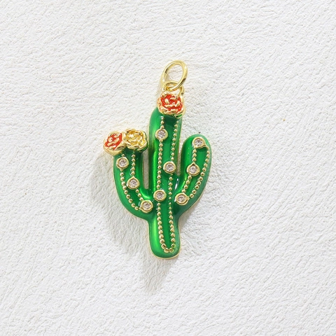 Copper Rhinestone Enamel Pendants Tree Of Life Cactus Star Moon Castle Charms For DIY Jewelry Making Accessories Women