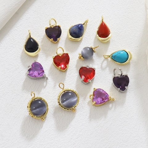 Pendentif en Cuivre Plaqué Or 18K Pierre Naturelle en Forme de Goutte de Coeur pour la Fabrication de Bijoux DIY Accessoires de Charme en Pierres Colorées