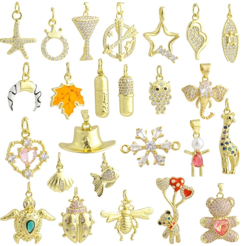 Mode Kupfer 18K Vergoldet Tier Geometrische Strass Anhänger Ohne Kette Für Halskette DIY Schmuckherstellung Damen