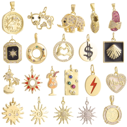 Ciondoli DIY in Rame con Zirconia Hip Hop alla Moda Sole Fulmine Animale Forma di Scarpa Charms per Collana Gioielli
