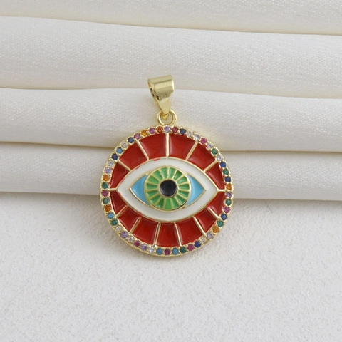 Colgante de Cobre Chapado en Oro 18K Mal de Ojo Corazón Cabeza de León Estrella Esmalte Strass DIY Creación de Joyas Accesorio