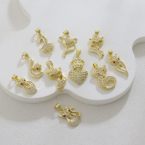 Copper Micro Pave Rhinestone Fox Heart Crown Pendants For Jewelry Making DIY Necklace Bracelet Accessory Unique Fashion