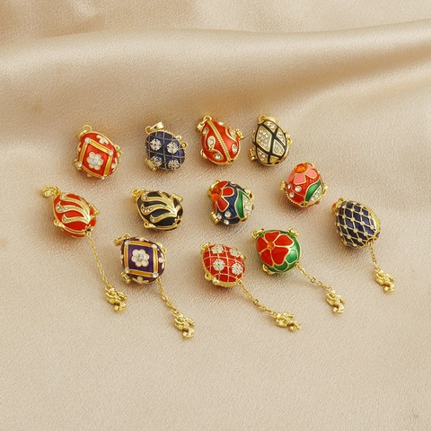 Vintage Estilo Fabergé Esmalte Huevo de Pascua Relicario Colgante Collar Con Ángel Cobre Diamantes Imitación Joyería Mujer