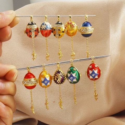 Ciondolo Pendente a Forma di Uovo in Stile Russo Faberge Con Angelo Fascino Rame Strass Fai-da-te Pasqua Coccinella Ciondolo