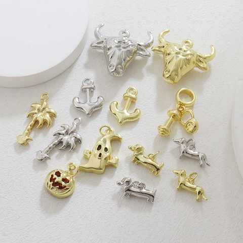 DIY Pendants Bull Head Anchor Coconut Tree Ghost Pumpkin Dog Dumbbell Charms 18K Gold Plated Necklace Earrings Accessories