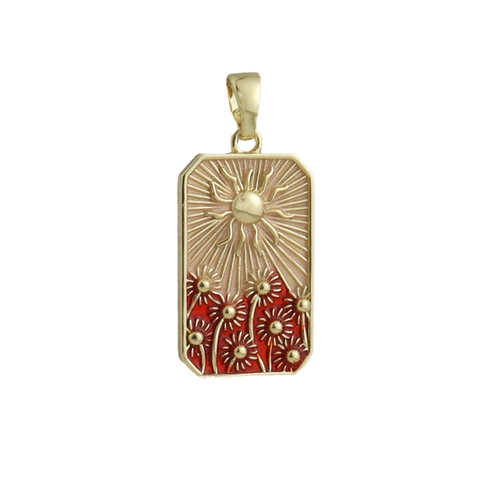 Copper Plated Real Gold Tarot Card Style Enamel Pendant Sun Moon Star Hand Floral Rectangular Charms For DIY Jewelry Making Women