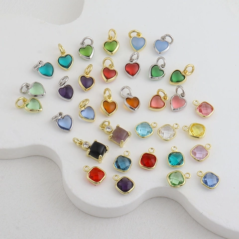 Mini Hart Vierkant Kleurrijke Strass Hangers Koper 18K Verguld Sieraden Charms Voor DIY Ketting Armband Maken Vrouwen Cadeau