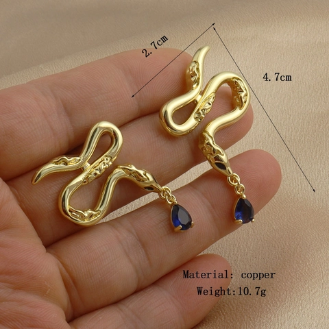Fashion Copper Gold Plated Snake Earrings Multi Hoop Tassel Dangle Earrings Rhinestone Geometric Jewelry For Women Gift