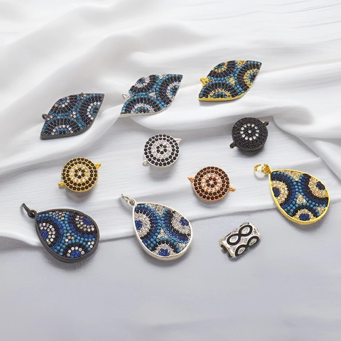 Copper Evil Eye Rhinestone Pave Pendant Charm For Jewelry Making DIY Handcrafted Accessories Mystic Teardrop Eye Connector