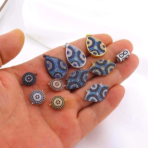 Copper Evil Eye Rhinestone Pave Pendant Charm For Jewelry Making DIY Handcrafted Accessories Mystic Teardrop Eye Connector