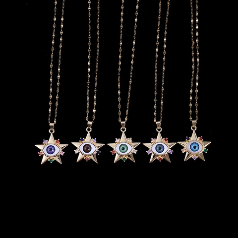 Kupfer Zirkonia Stern Böses Auge Anhänger Halskette Vergoldet Böhmisch Vintage Glücksamulett Schmuck Zubehör Für Damen Herren