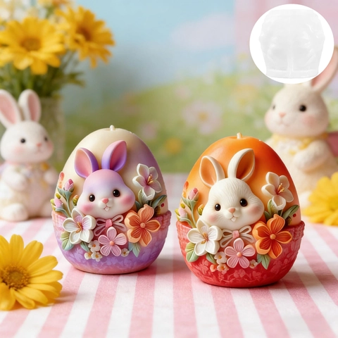 3D Osterhase Ei Silikonform Relief Hase Blumenmuster Form Für DIY Kerze Seife Gips Harz Backen Handwerk Haus Dekor