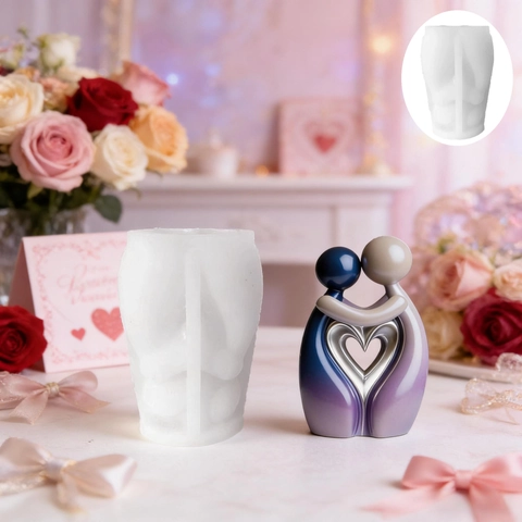 Molde de Silicona de Pareja Abrazándose con Corazón Hueco para Fabricación de Velas Románticas DIY Cera Perfumada Resina Artesanal