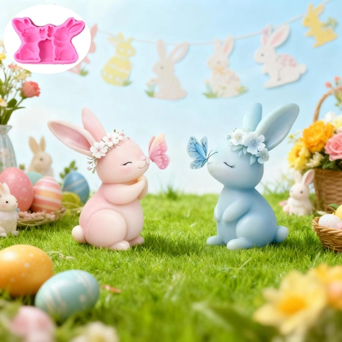3D Schmetterling Hase Silikonform Ostern Hase Mit Blumenkranz DIY Aromatherapie Kerze Gips Harz Handwerk Herstellung Form